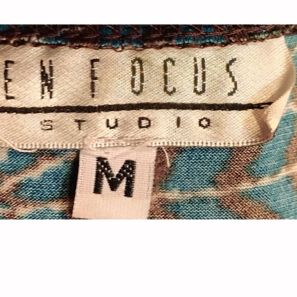 Blue Brown Halter Maxi Dress Medium Empire Waist Babydoll Low Back Geometric - Picture 6 of 6